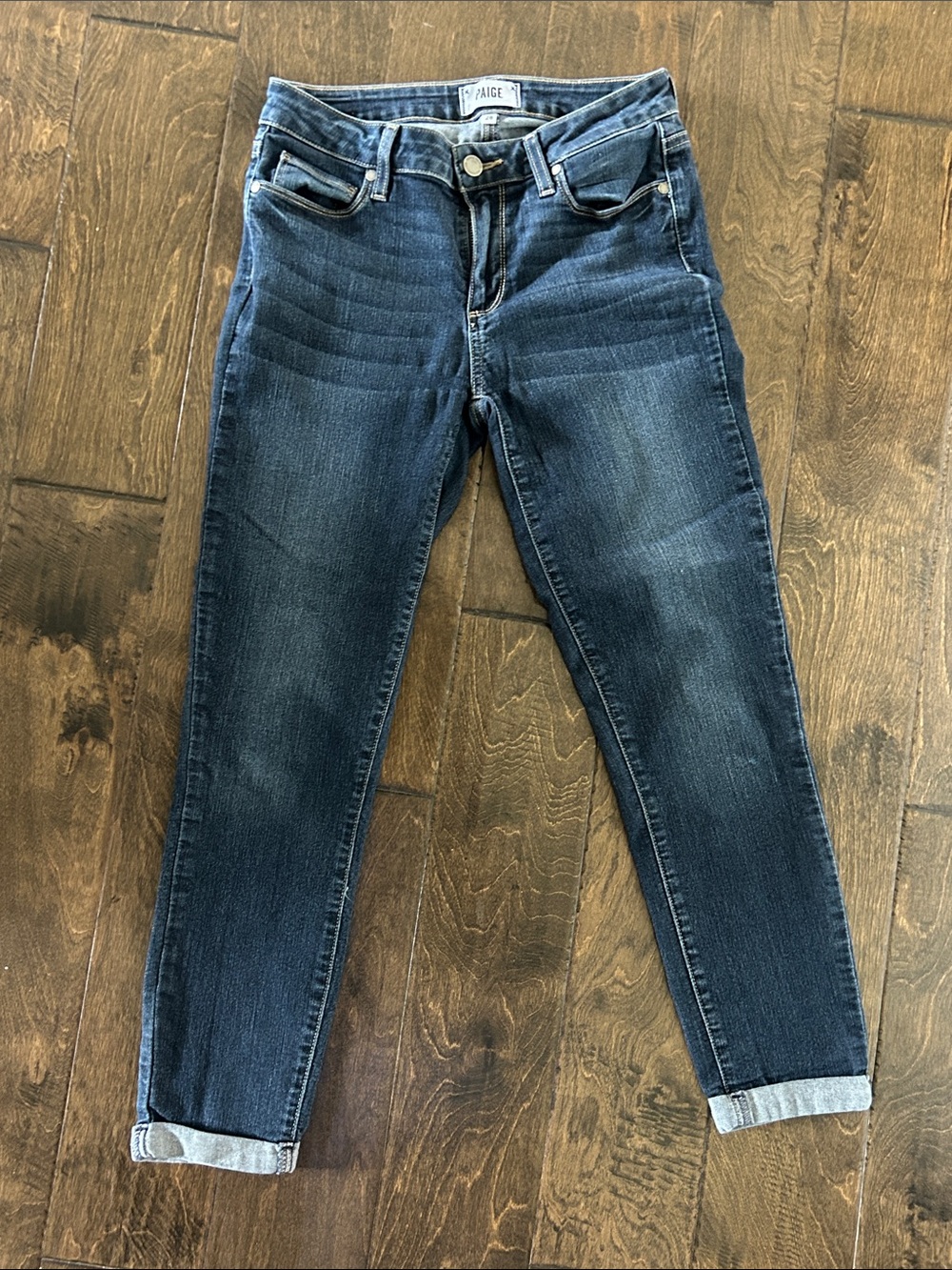 PAIGE Dark Blue Cropped and Cuffed Jeans
